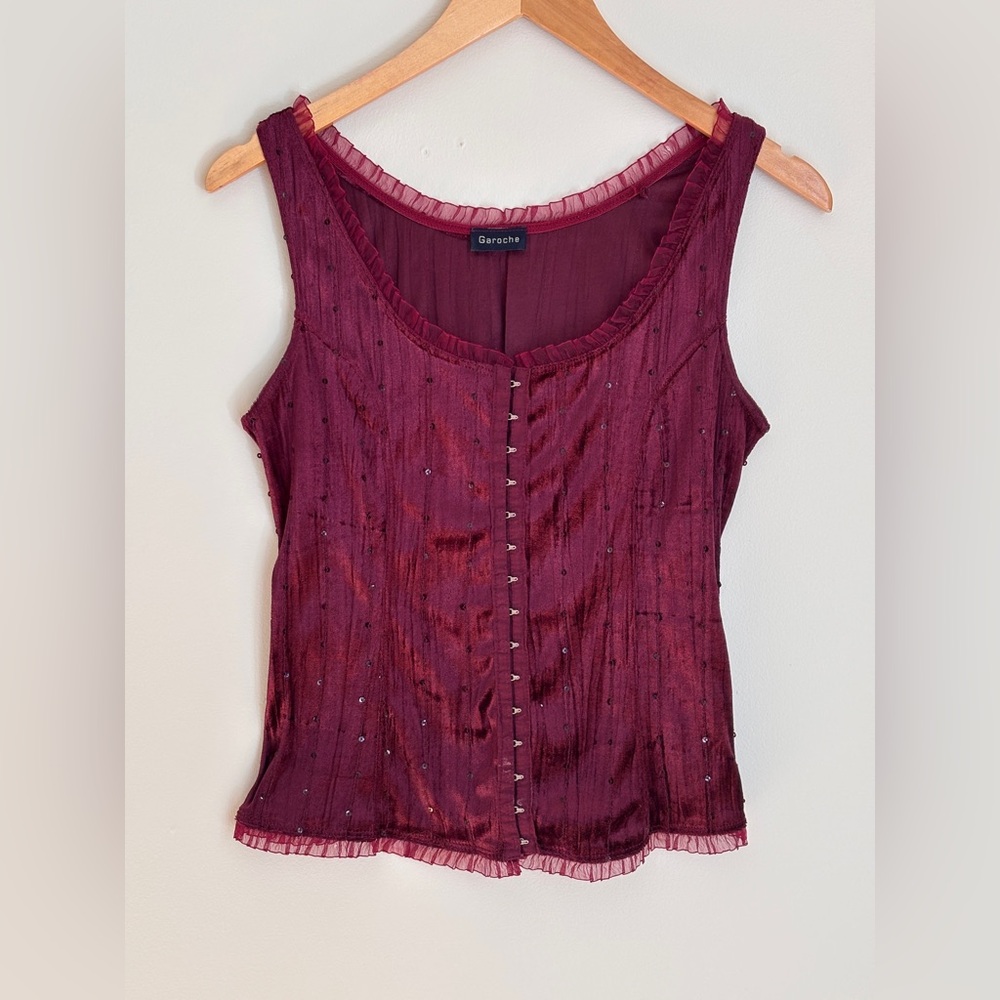 Burgundy Corset Tank Top Velvet